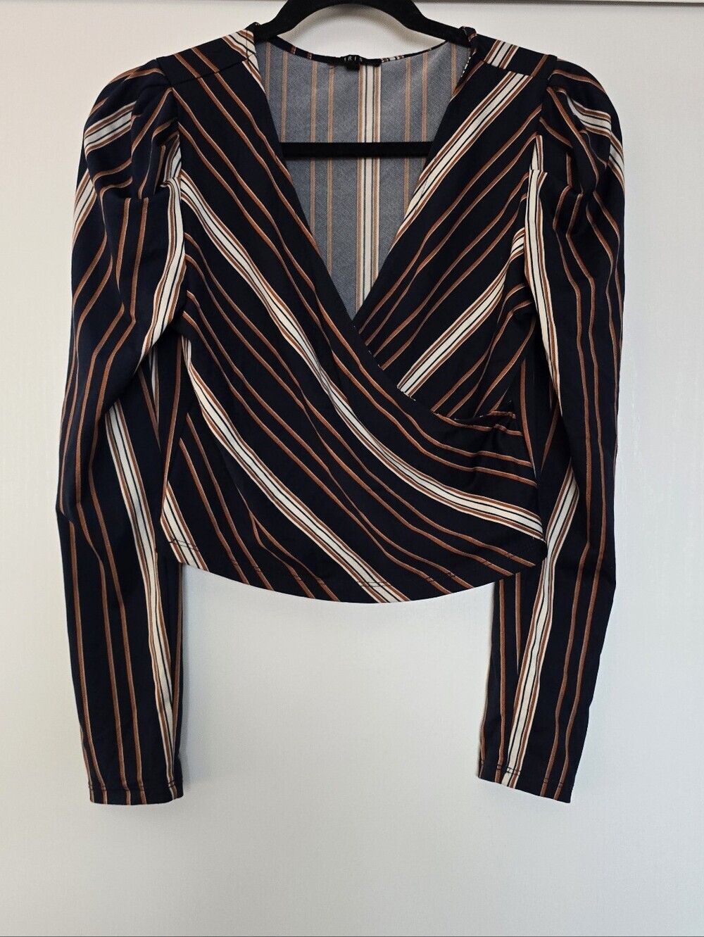 Iris - Striped Crossover Long-Sleeve Crop Top